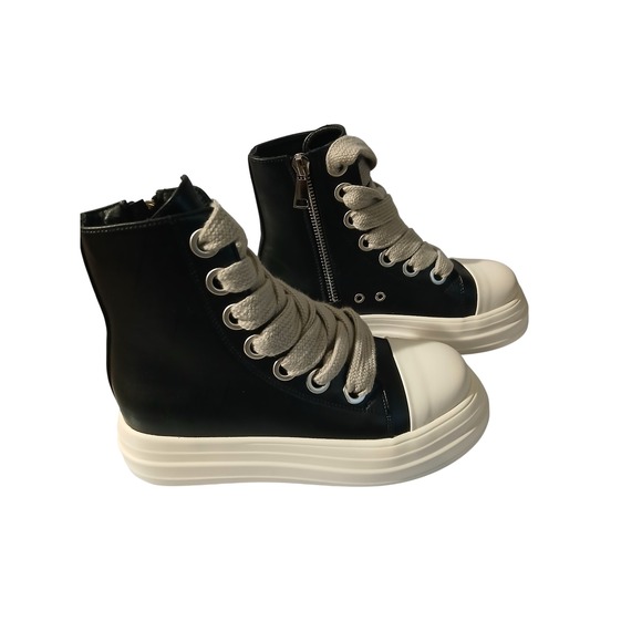 Chunky Platform High Top Sneakers Black White Lace Up Zip Closure Size 43 or 11 - Picture 2 of 7